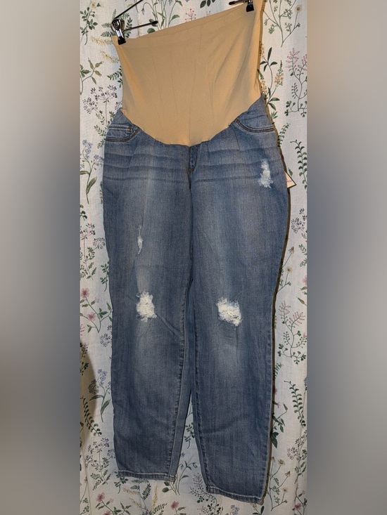 Indigo Blue Denim - Indigo Blue Two-Tone Maternity Straight-Leg Jeans in Denim & Khaki Belly Support